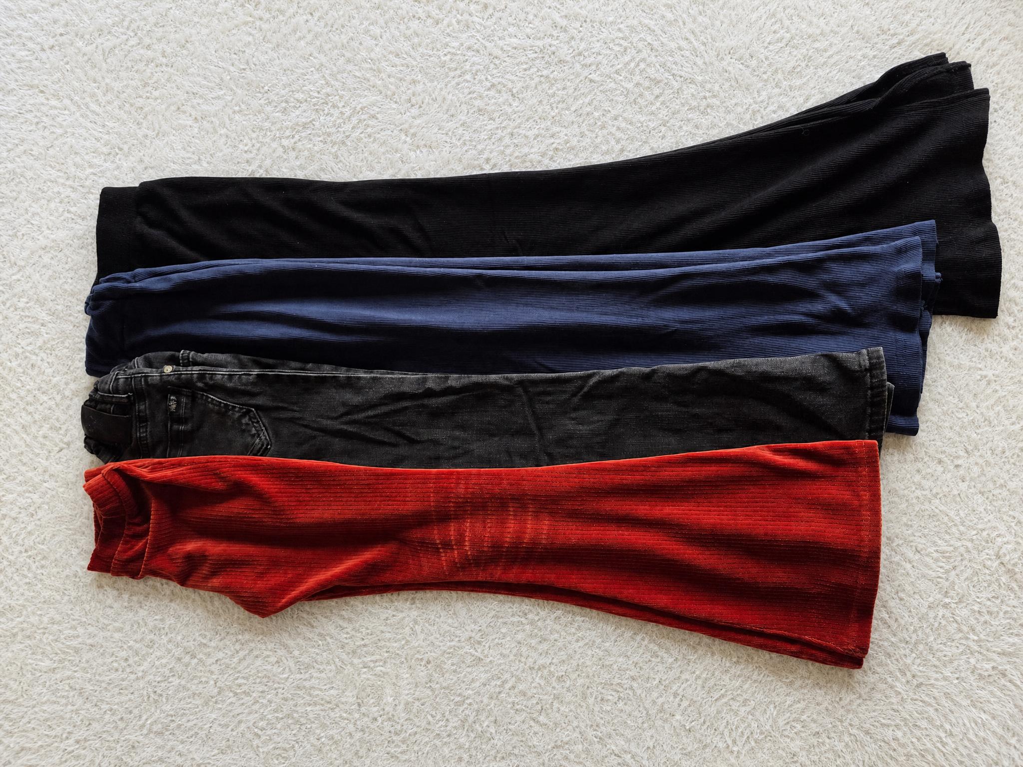 Bundle of 4 Women's Trousers Black Navy Grey Red Ribbed Denim