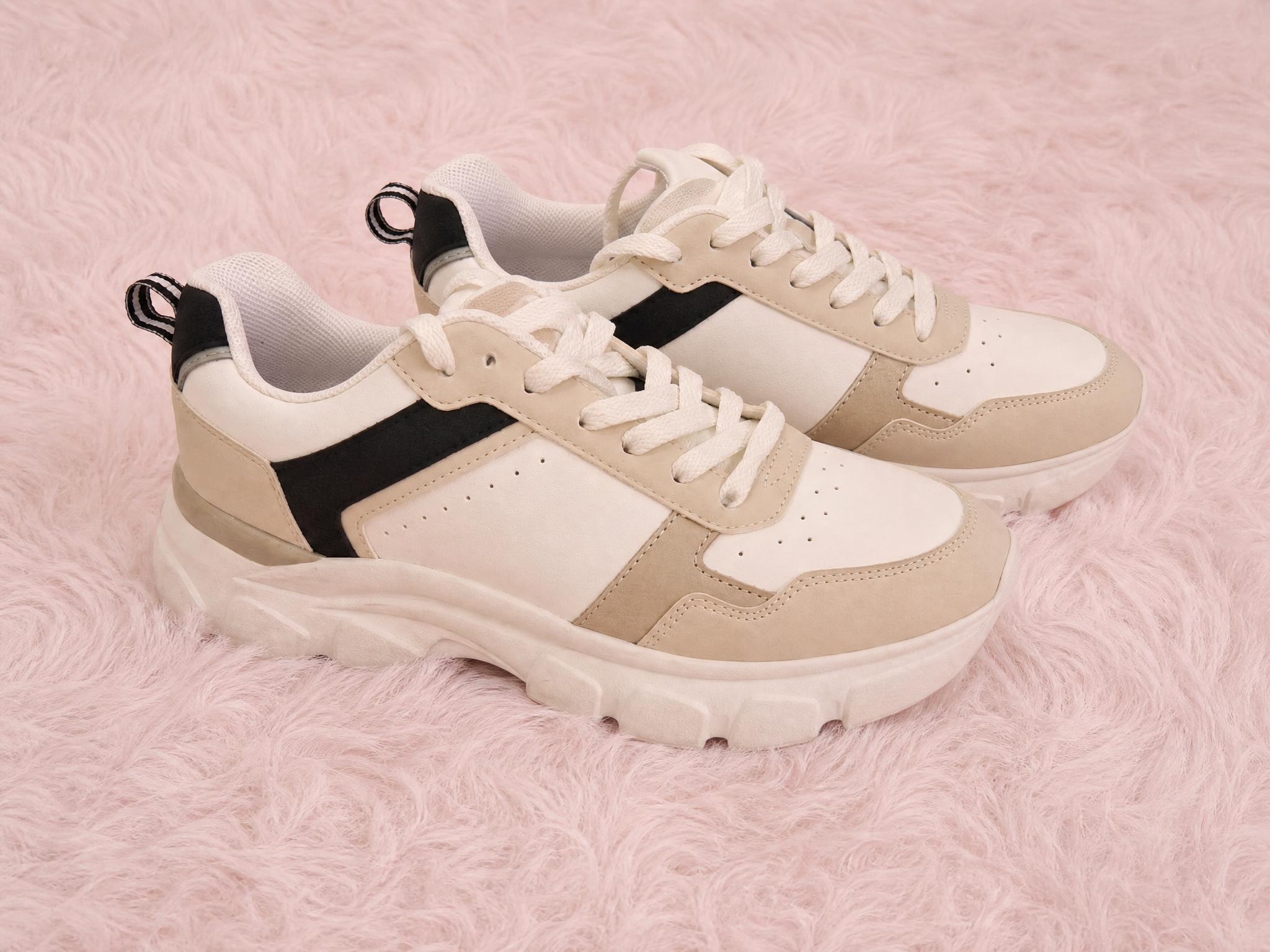 Graceland chunky cream trainers with black stripes - new