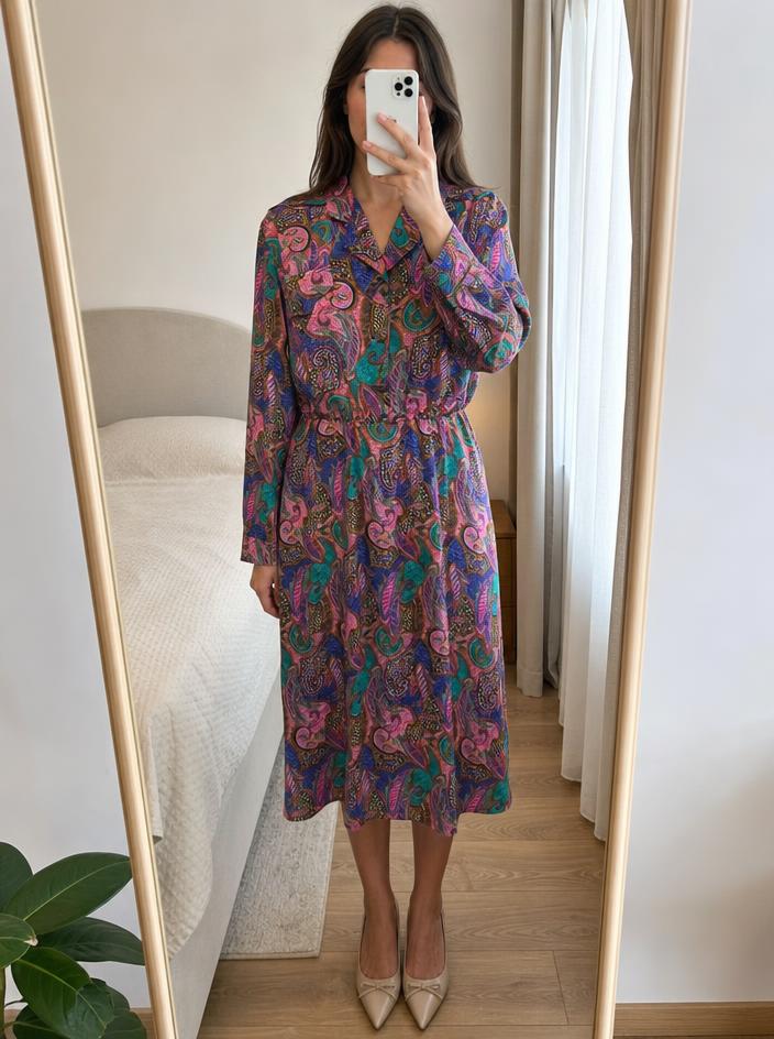 Colourful Paisley Shirt Dress with Tie Waist