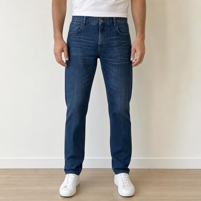 Men’s dark blue slim fit jeans with faded detailing