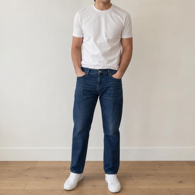 Dark Blue Straight-Leg Jeans with Faded Detail – Very Good