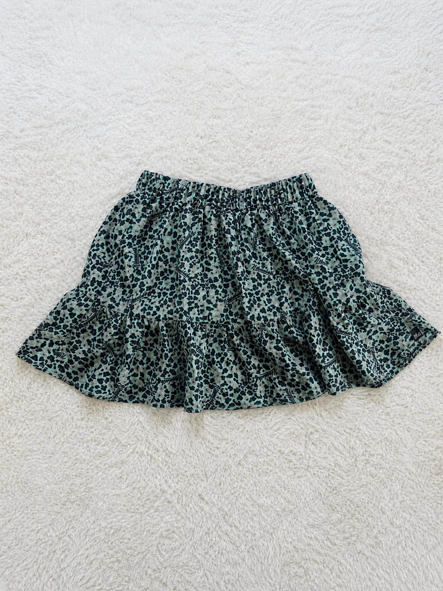 Mint Green Leopard Print Tiered Mini Skirt