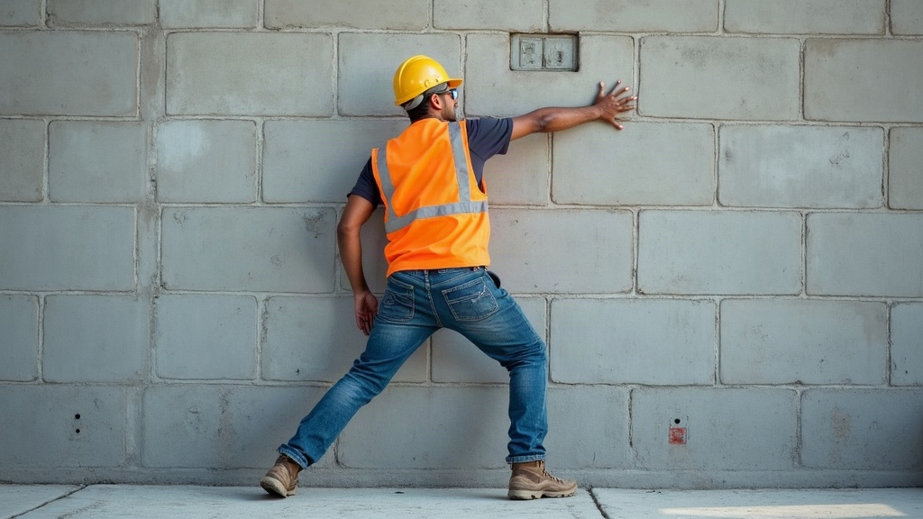 Tradesman stretching on job site to relieve knee pain