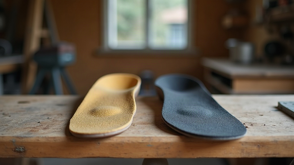 Comparison between a rigid aftermarket arch-support insole and a thin stock boot insole