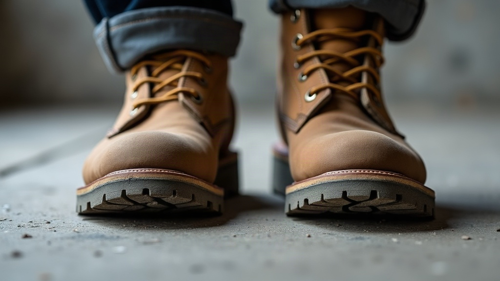 Worn-out midsole vs new midsole comparison in work boots
