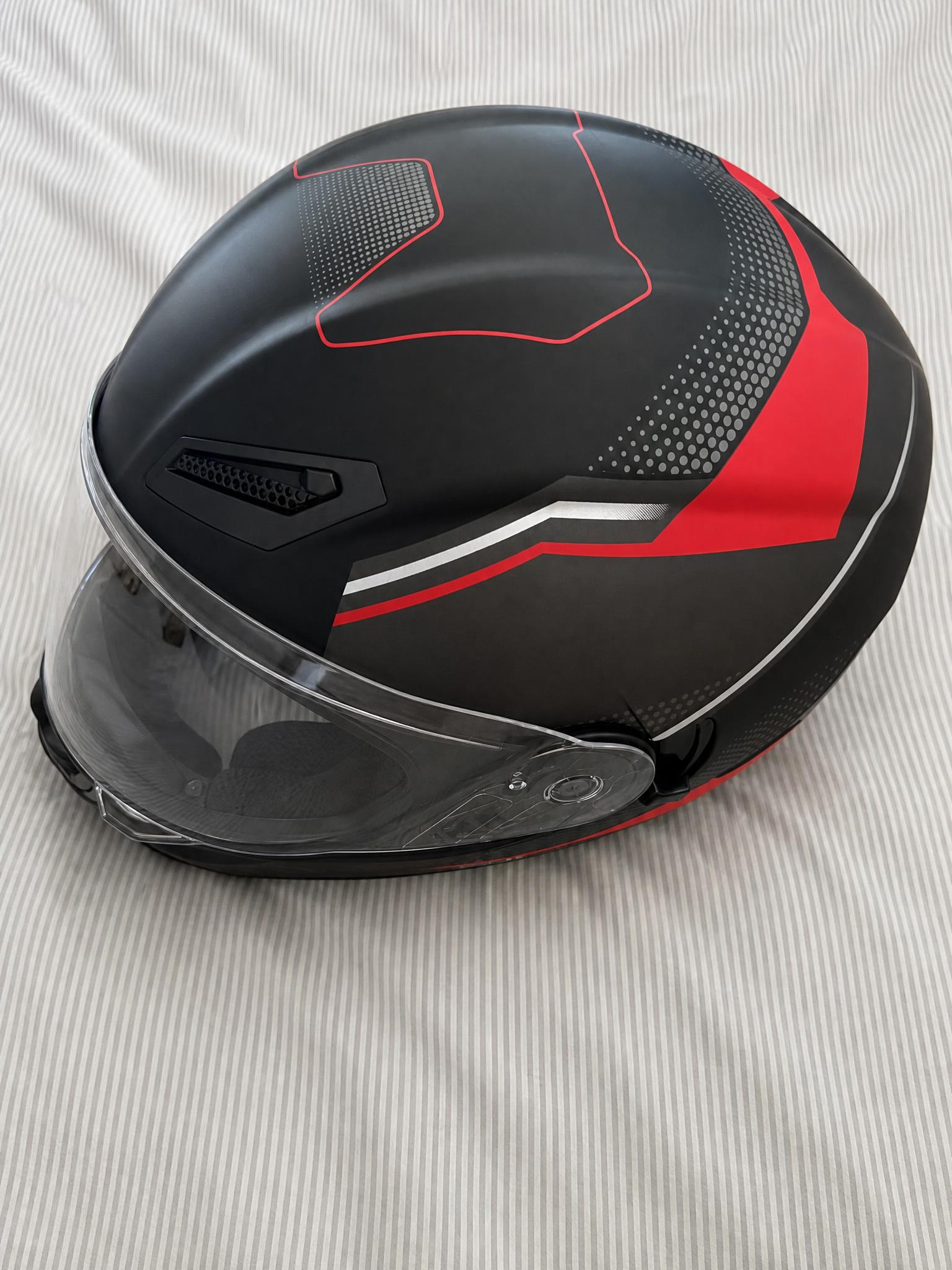 Black Red Full-Face Motorcycle Helmet with Clear Visor