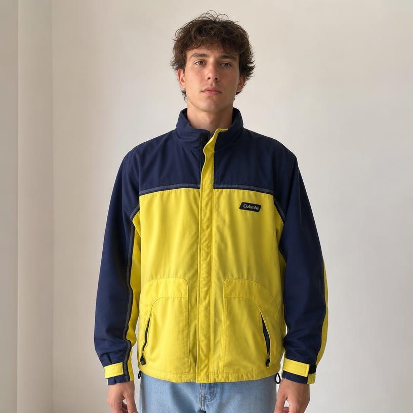 Navy & Neon Yellow Colour Block Zip Windbreaker Jacket