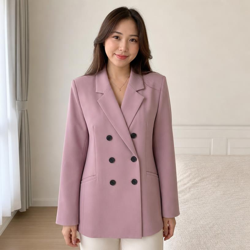 Dusty mauve pink double-breasted tailored blazer