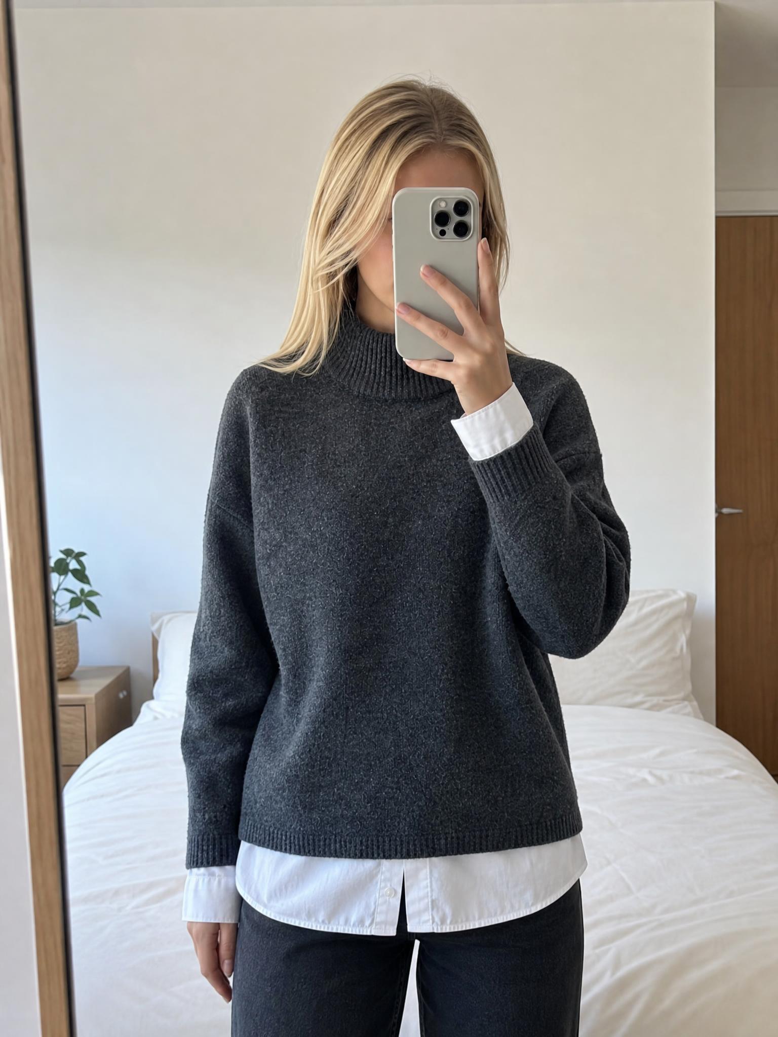 Charcoal Grey Mock Neck Knit Jumper – Very Good