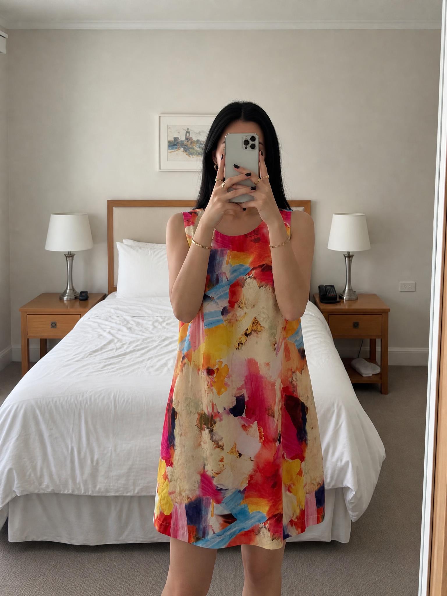 Abstract Multicolour Sleeveless Dress – Very Good Condition