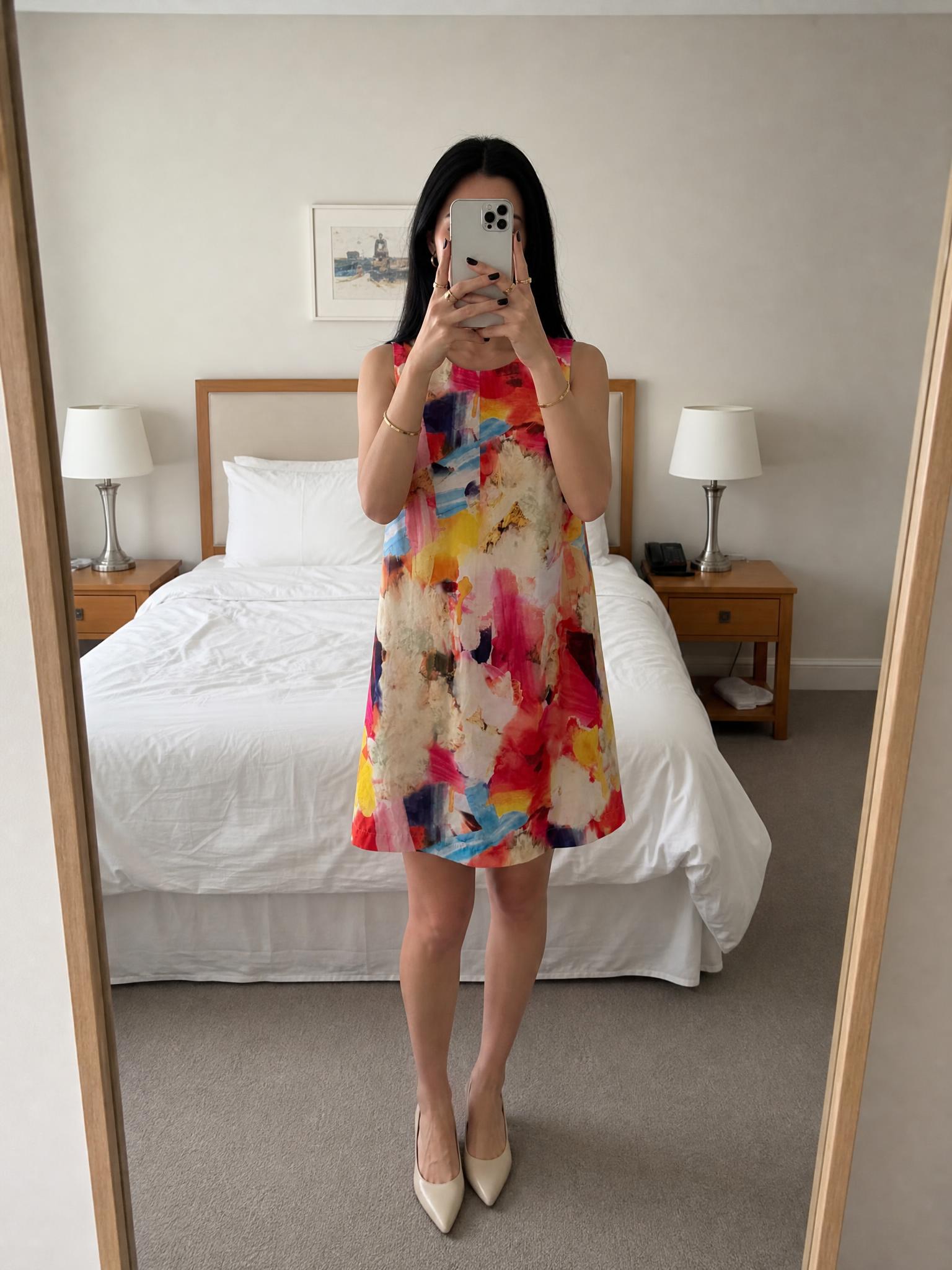 Abstract Multicolour Sleeveless Shift Dress – Very Good