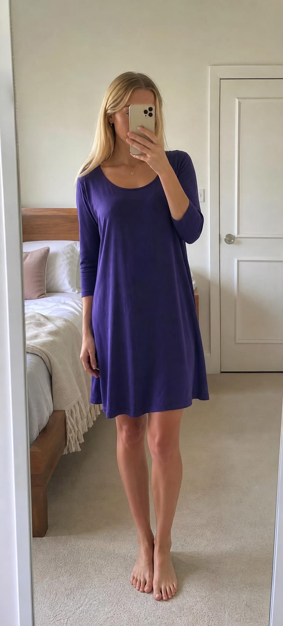 Navy blue long sleeve fitted dress with side panels
