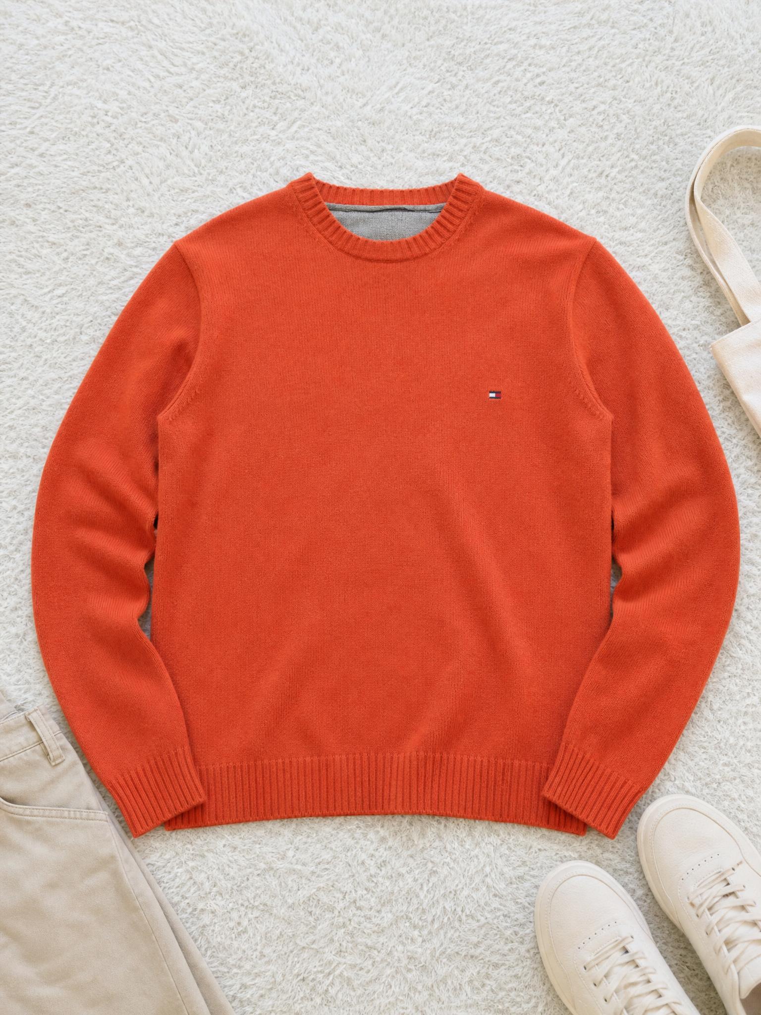 Tommy Hilfiger Burnt Orange Crew Neck Knit Jumper
