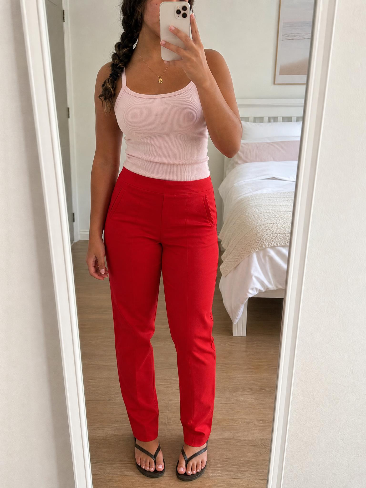 Red tailored ankle trousers with angled pockets – very good