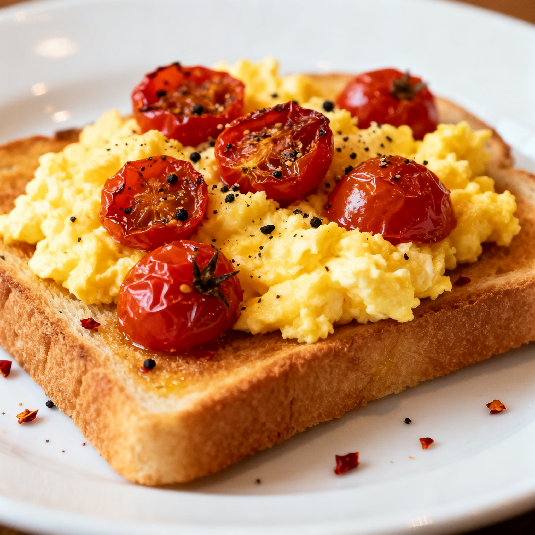 Quick Skillet Eggs on Toast with Cherry Tomatoes