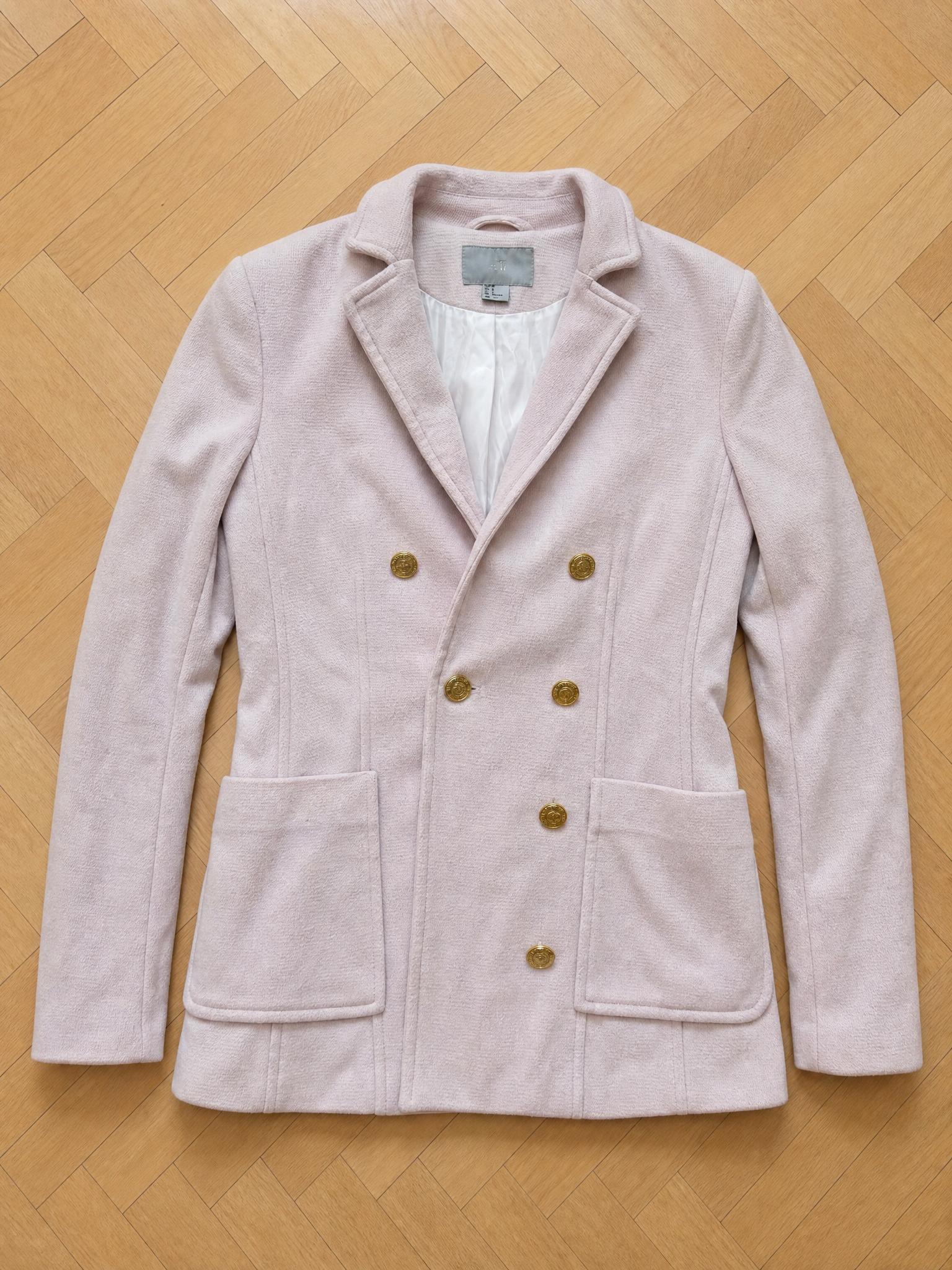 Blush Pink Double-Breasted Blazer with Gold Buttons