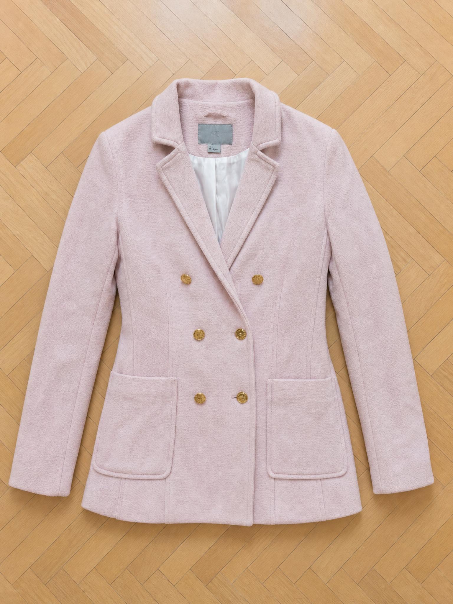 Blush Pink Double-Breasted Tailored Blazer Jacket
