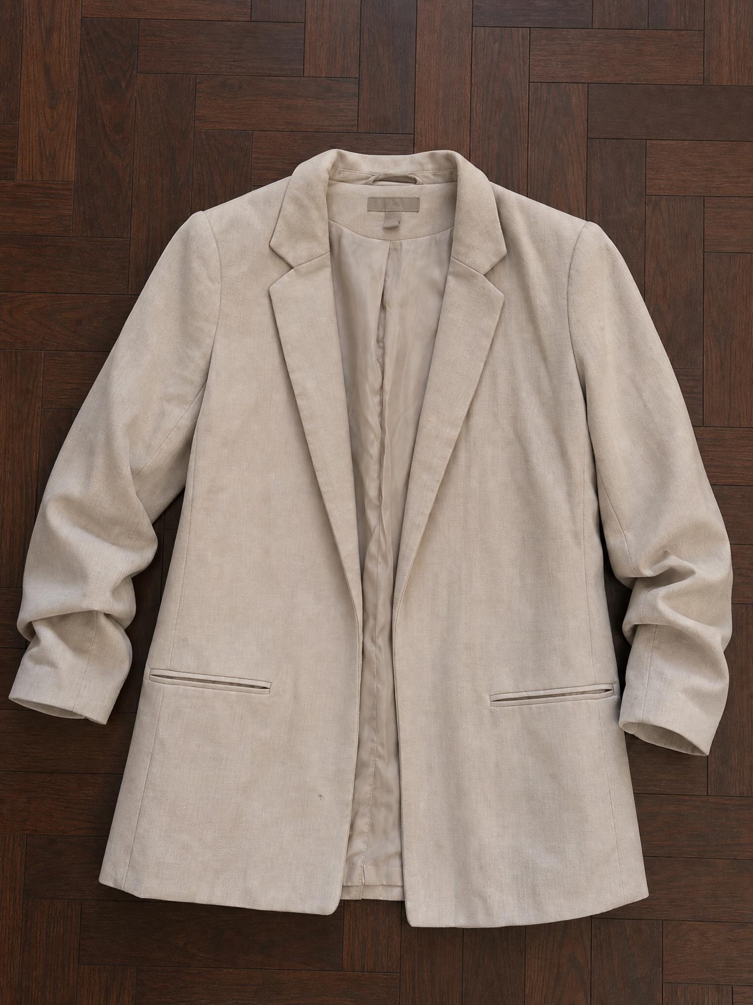Beige Longline Tailored Blazer with Welt Pockets