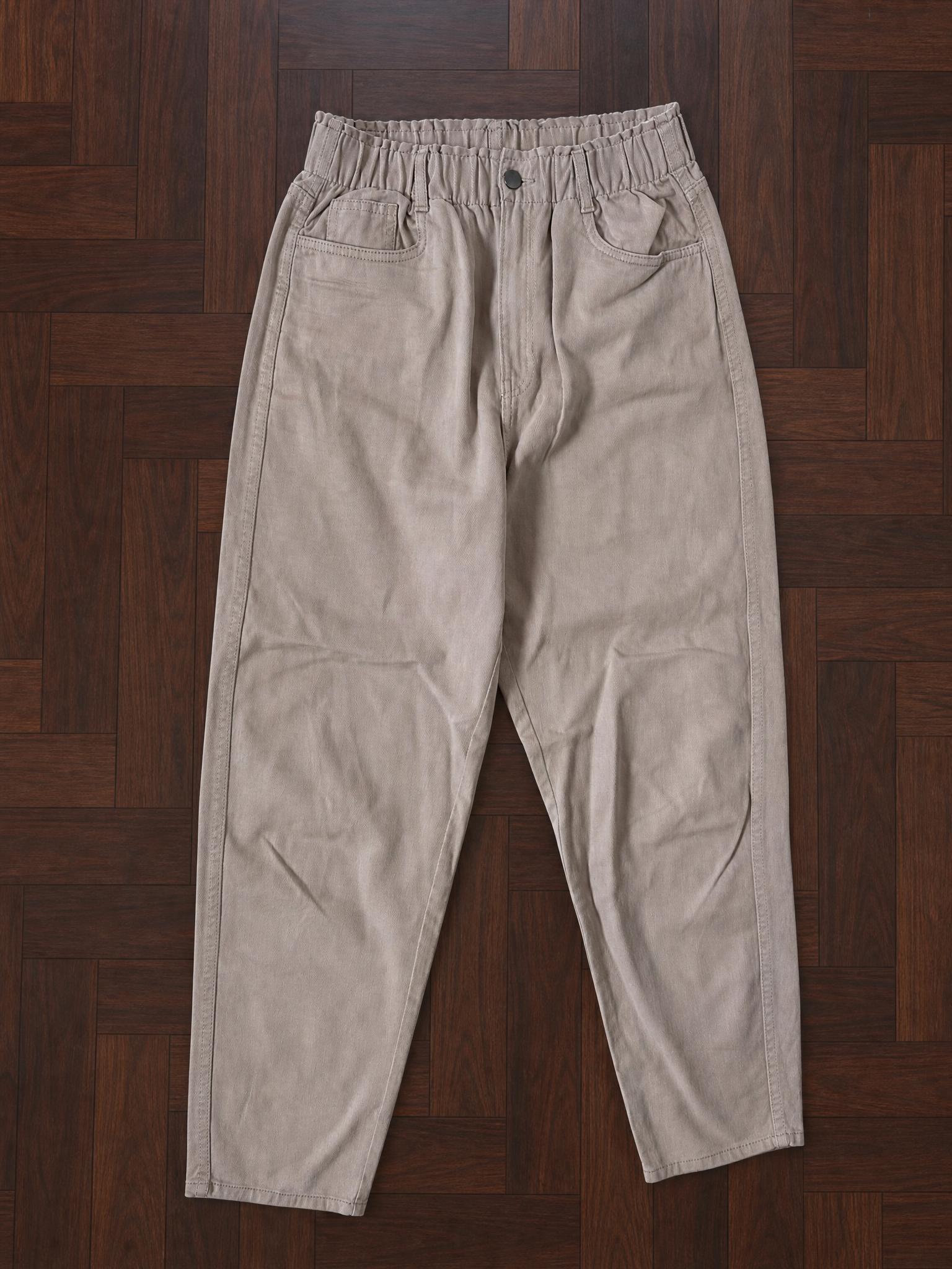Taupe beige relaxed fit trousers with elastic waist