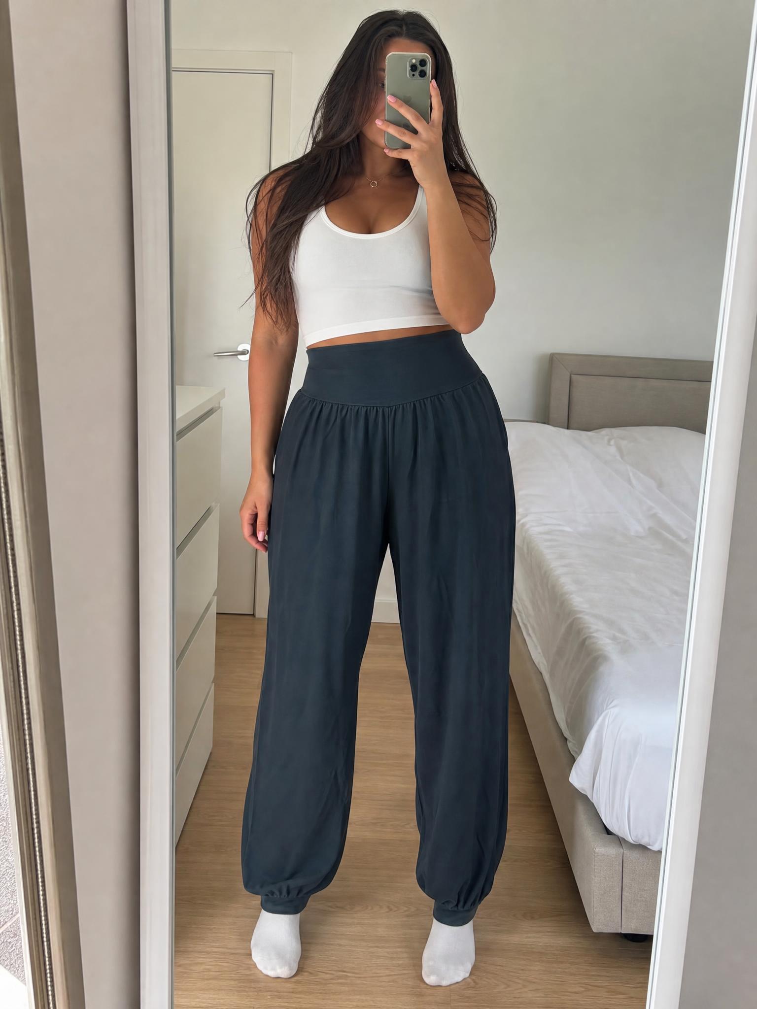 Black satin-look harem jogger trousers with elastic cuffs - new