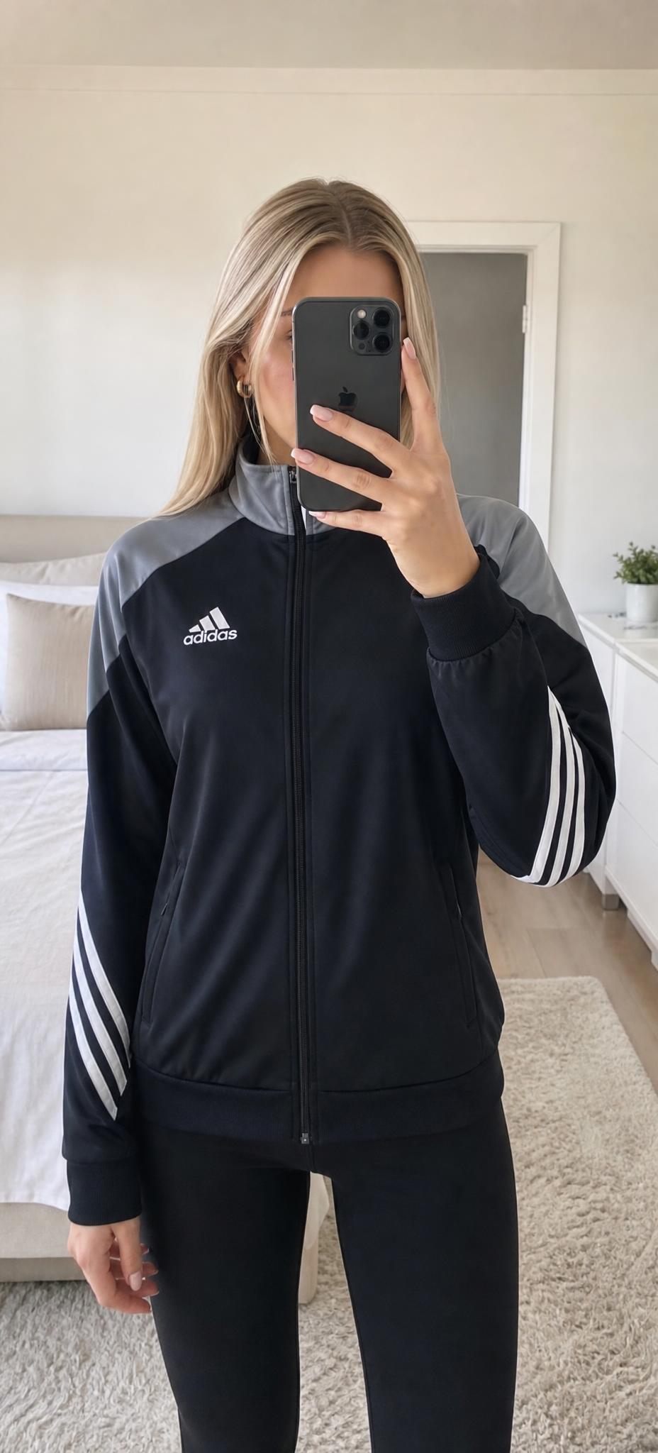 adidas Black Track Jacket with 3-Stripes – Very Good