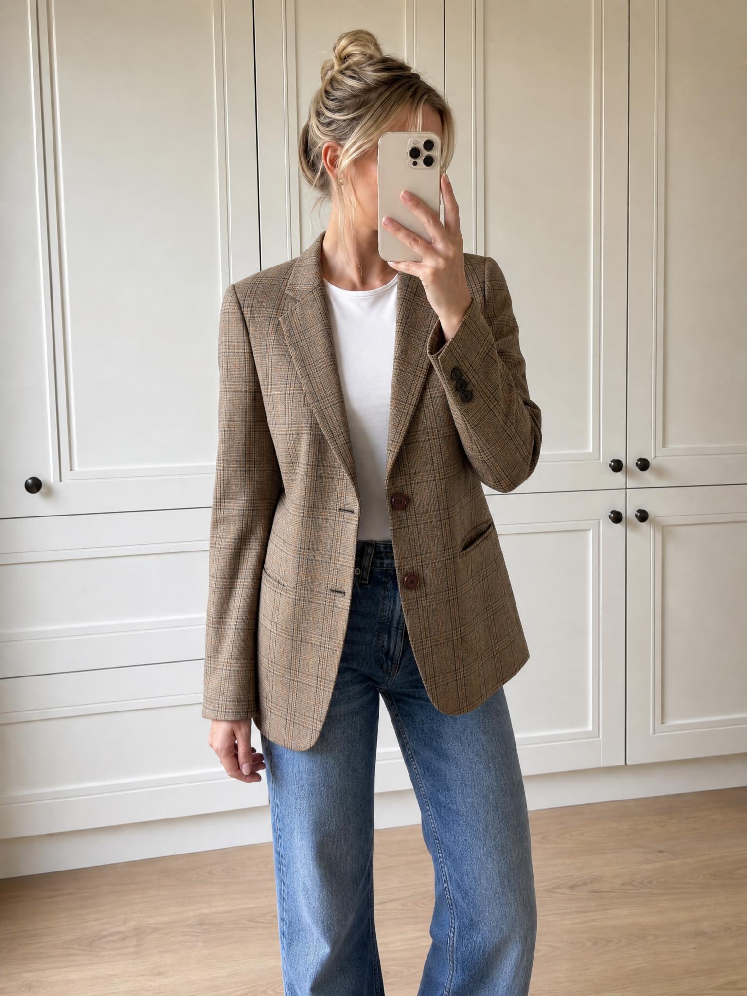 Checked Tailored Blazer with Notch Lapels