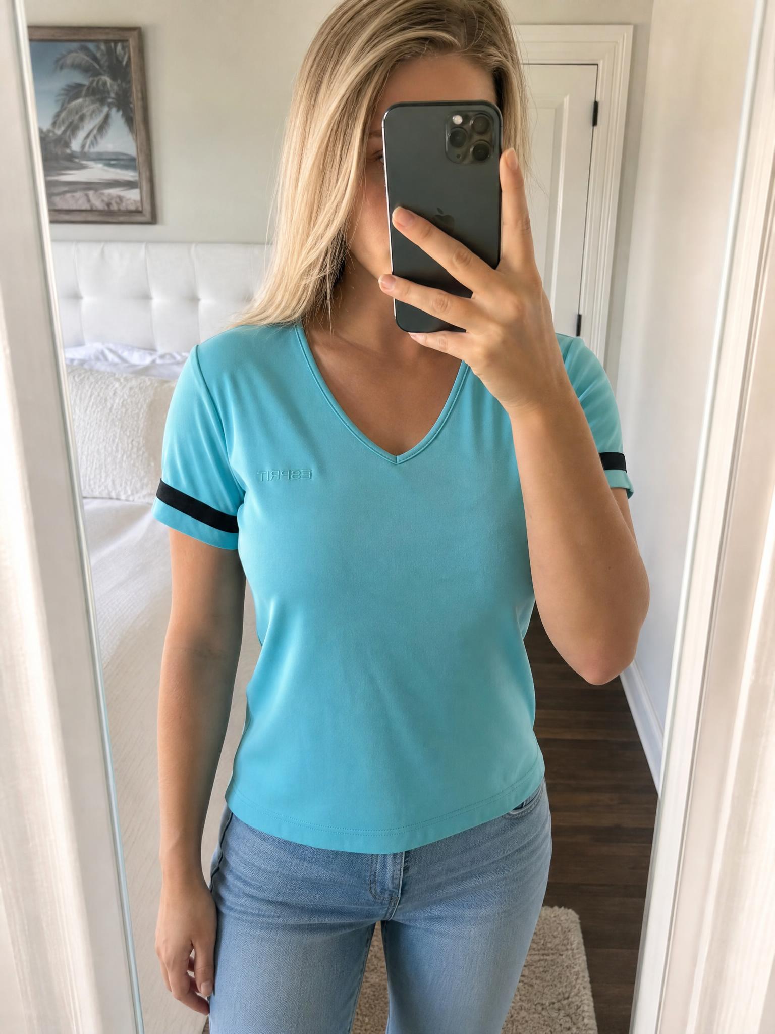 Esprit Active turquoise sports T-shirt with black sleeve bands