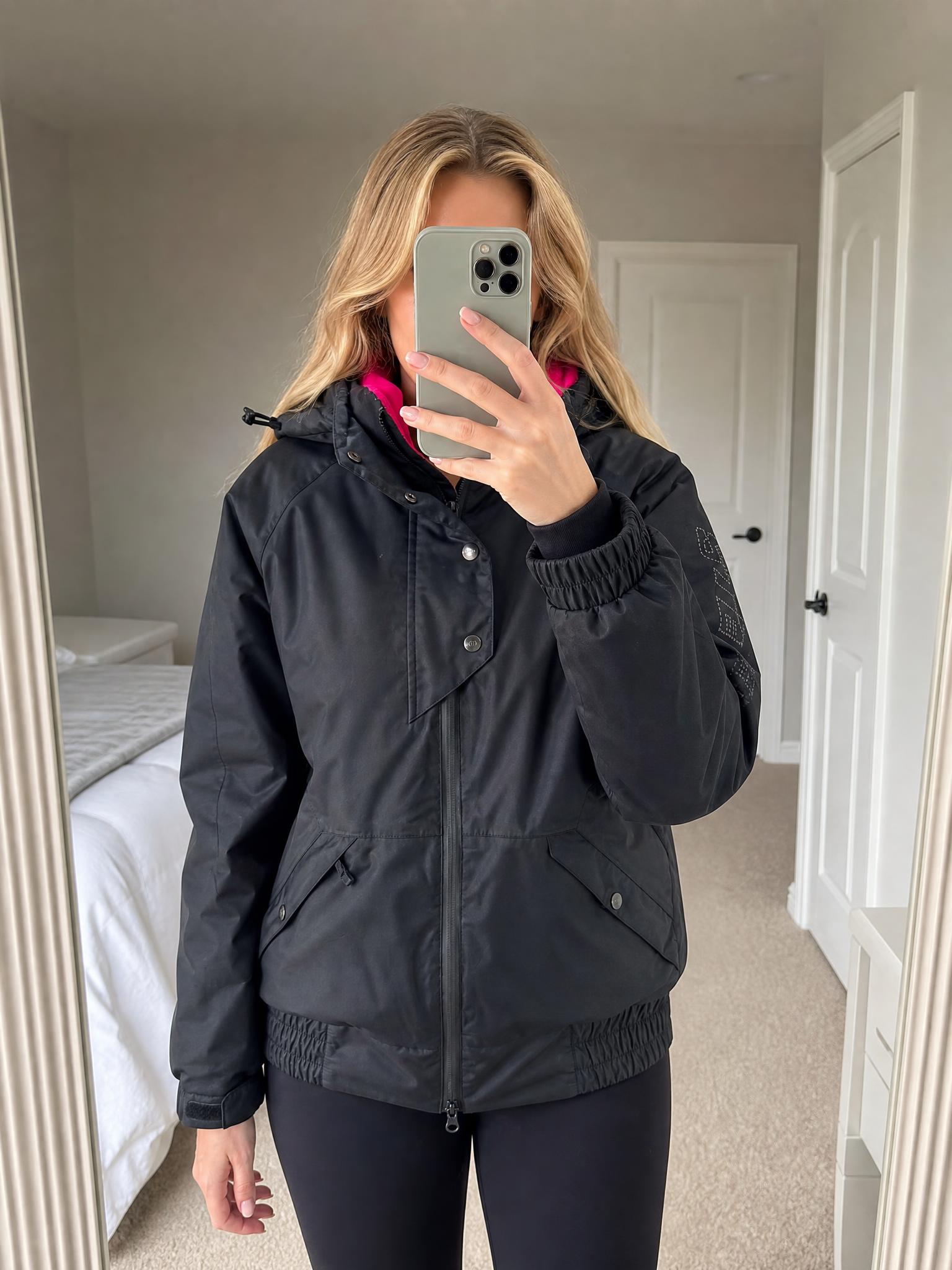 Black Hooded Utility Jacket with Red Lining & Sleeve Detail
