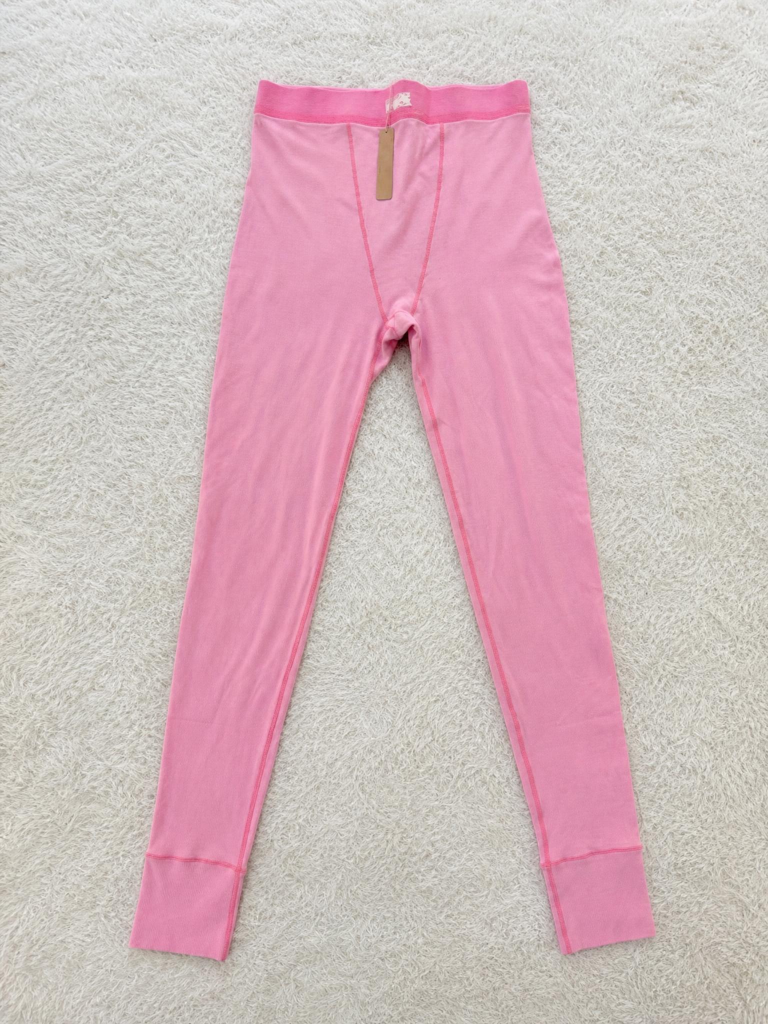 Pink High-Waisted Full-Length Leggings with Contrast Waistband