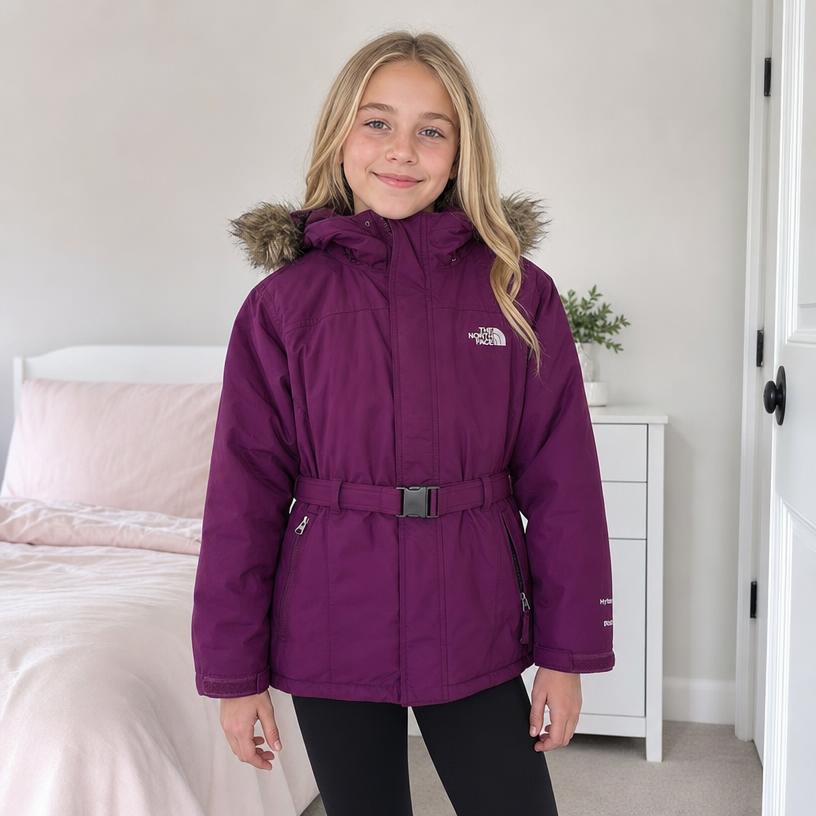 The North Face Plum Belted Hooded Winter Jacket
