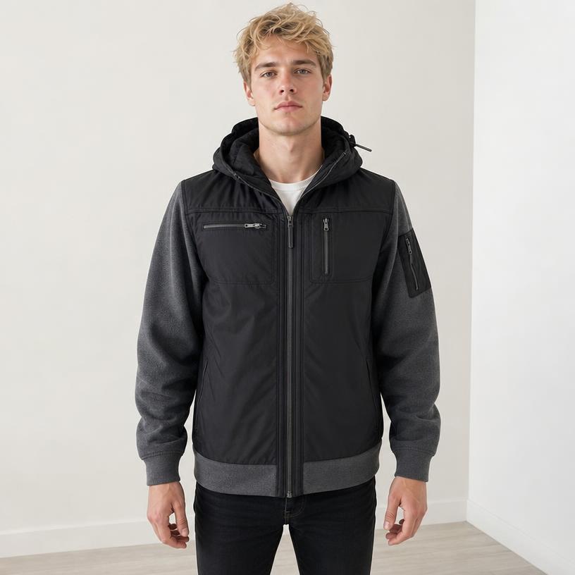 Black Hooded Hybrid Jacket with Zip Pockets – Very Good