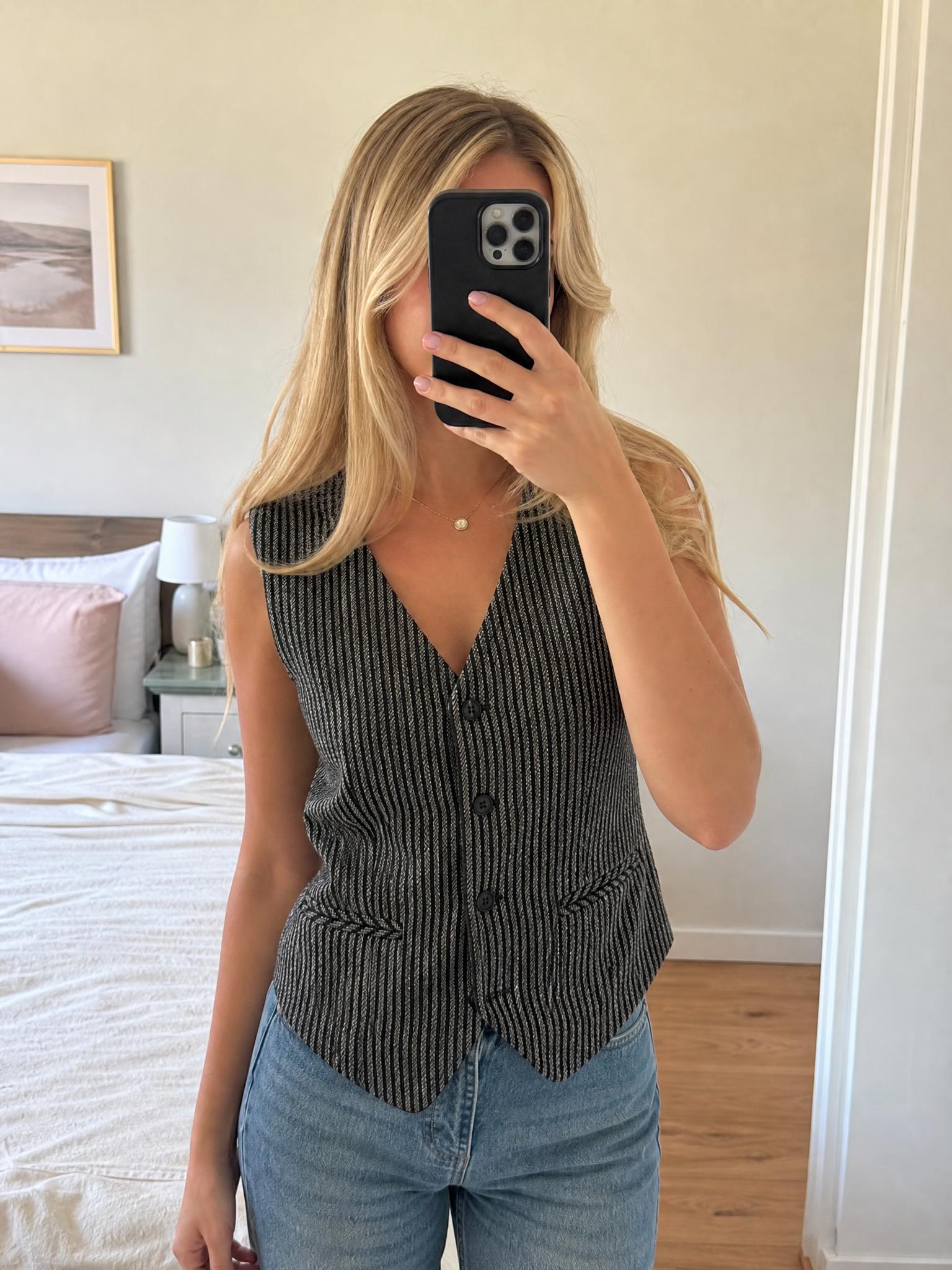 Betty Barclay Pinstripe Tailored Waistcoat Vest Very Good