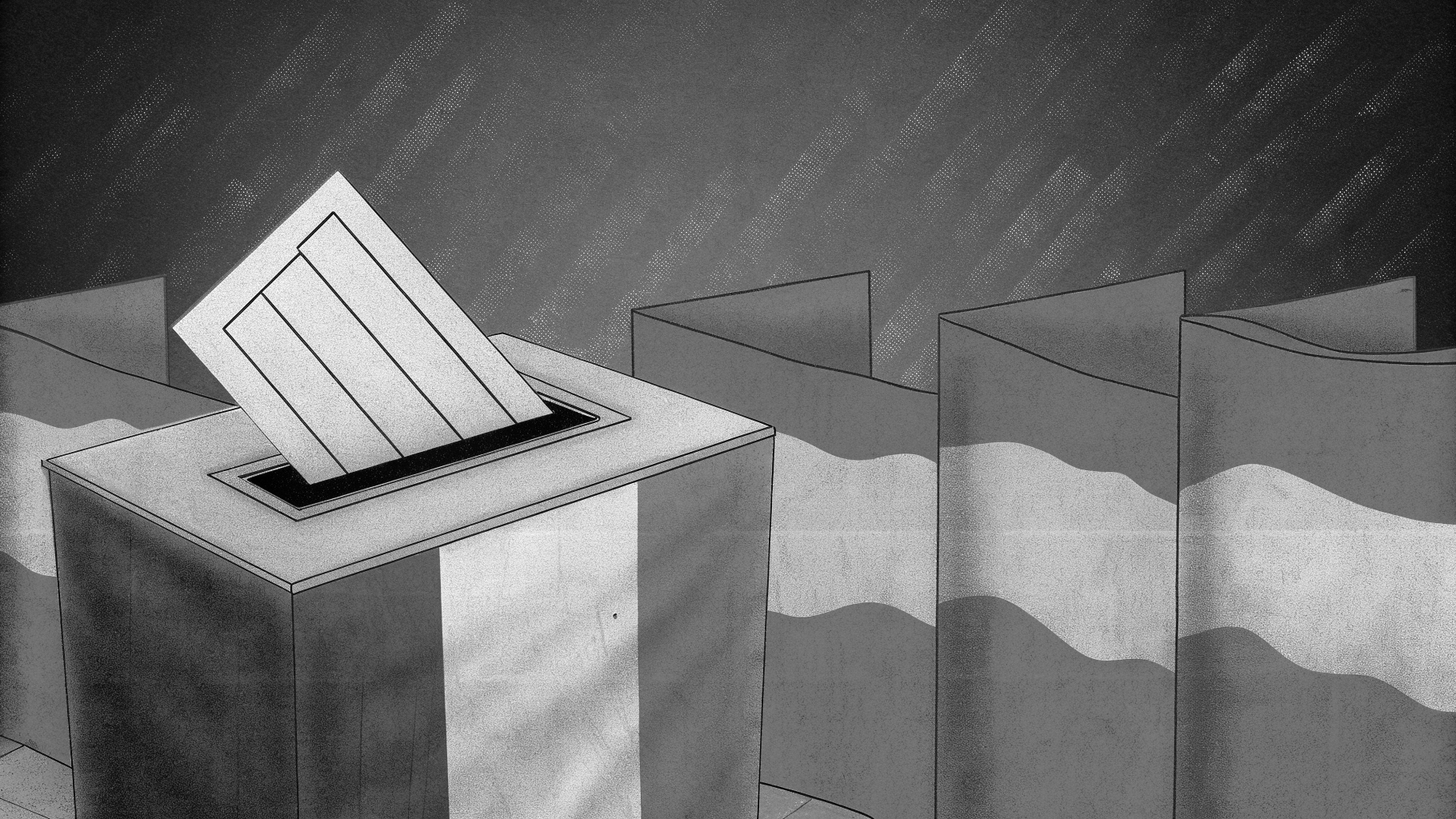 Illustration abstraite d’une présidentielle française avec urne et courbes de sondage