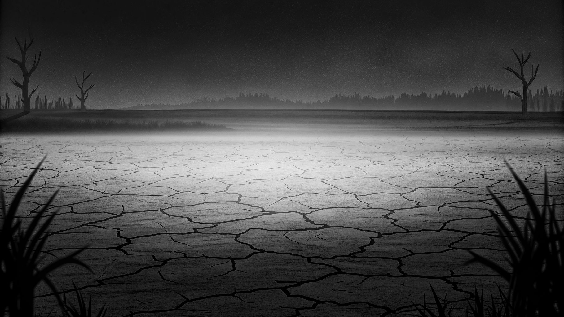 Illustration abstraite de sols craquelés, d’un fleuve en bas débit et de paysages agricoles asséchés