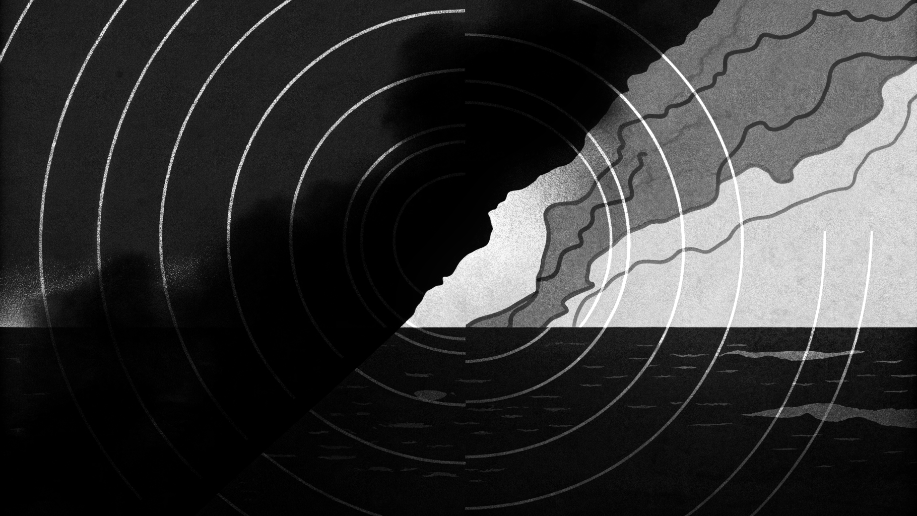 Illustration abstraite d’une carte du sud du Liban avec des fumées et des lignes de tension