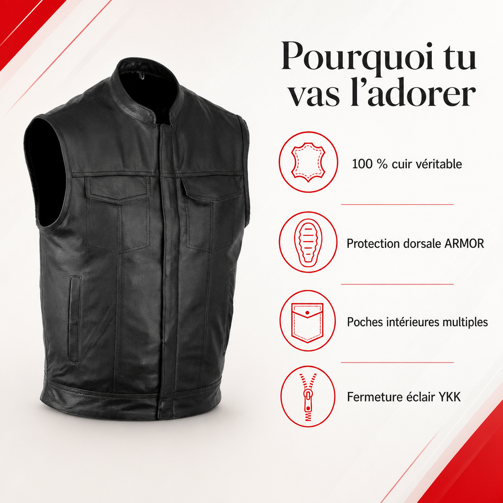 Le style biker vrai, en cuir véritable