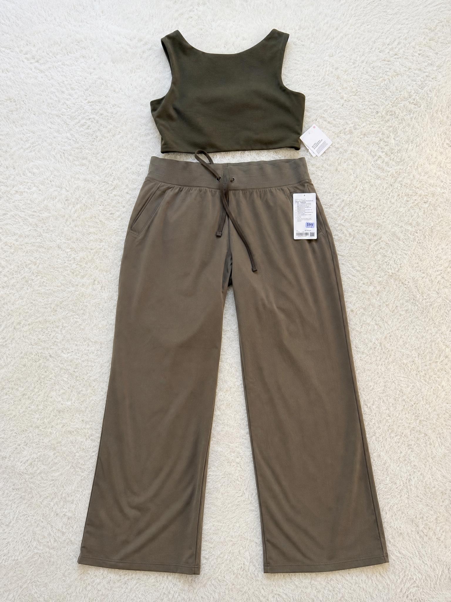 Olive Green Two-Piece Set with Wide-Leg Trousers NWT