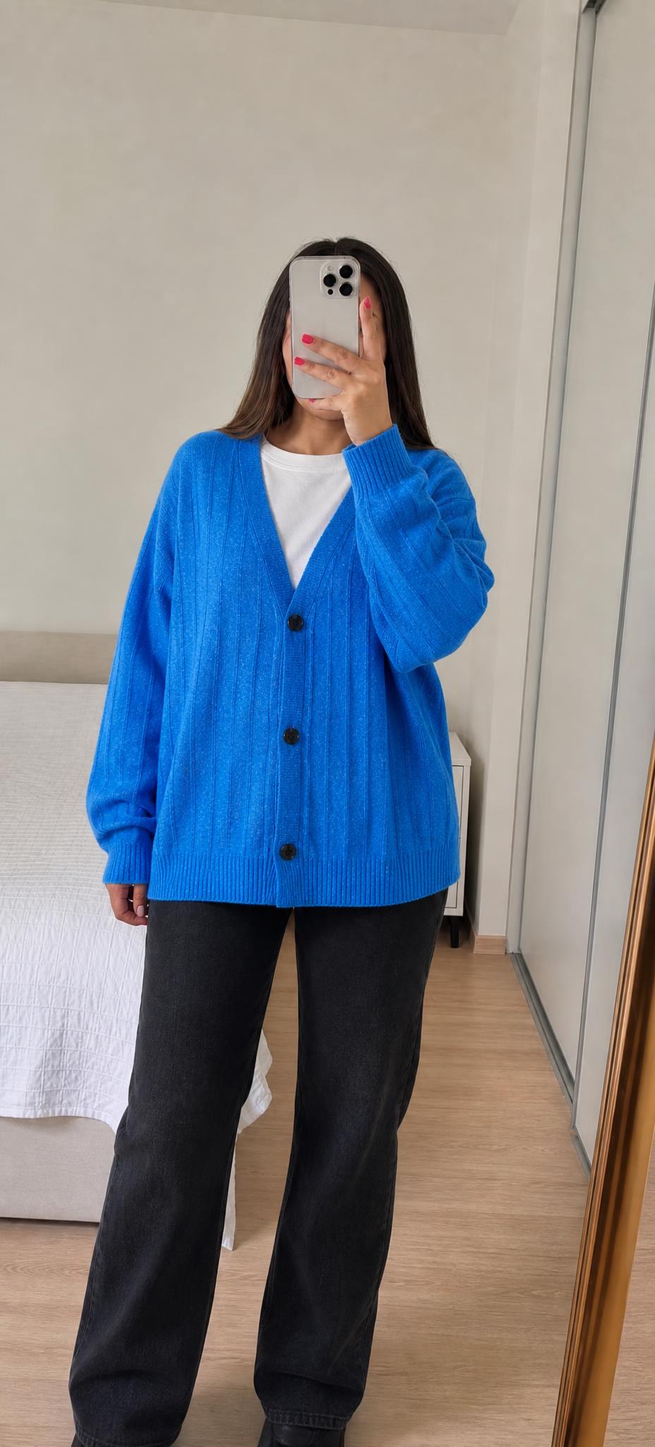Cobalt Blue Ribbed Knit Button Cardigan – Very Good