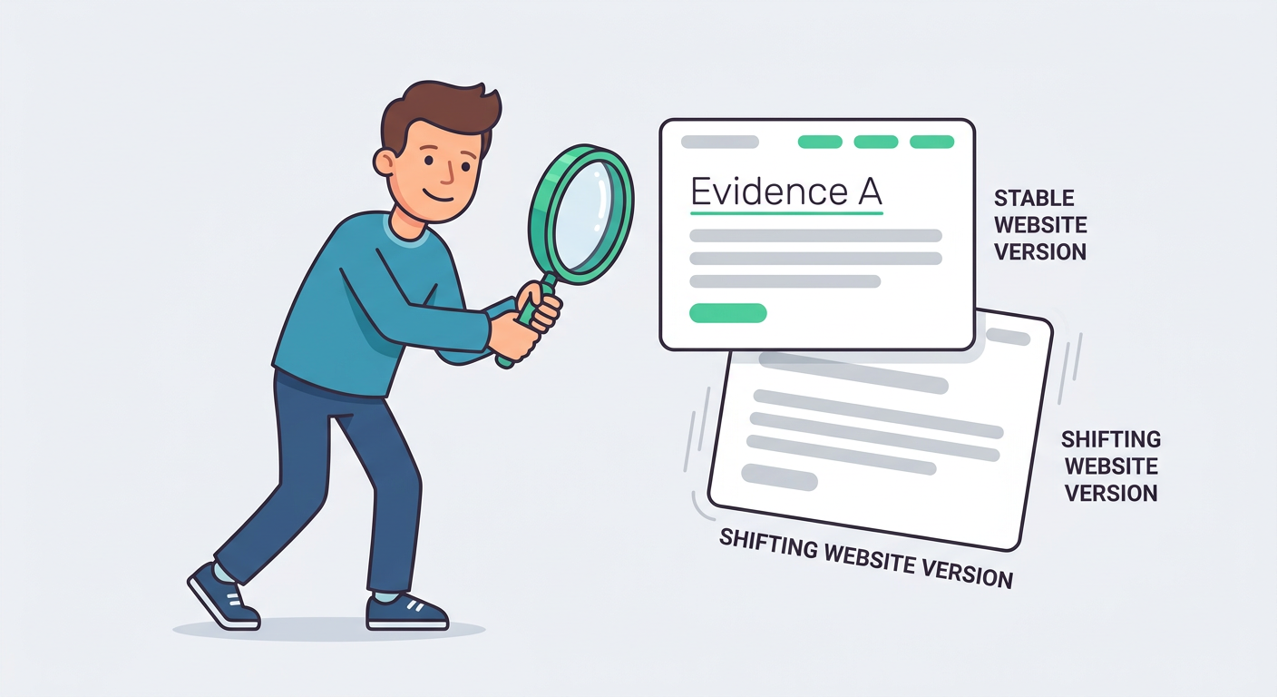 Playful flat cartoon illustration showing one friendly marketer on the left holding a magnifying glass toward two white we...