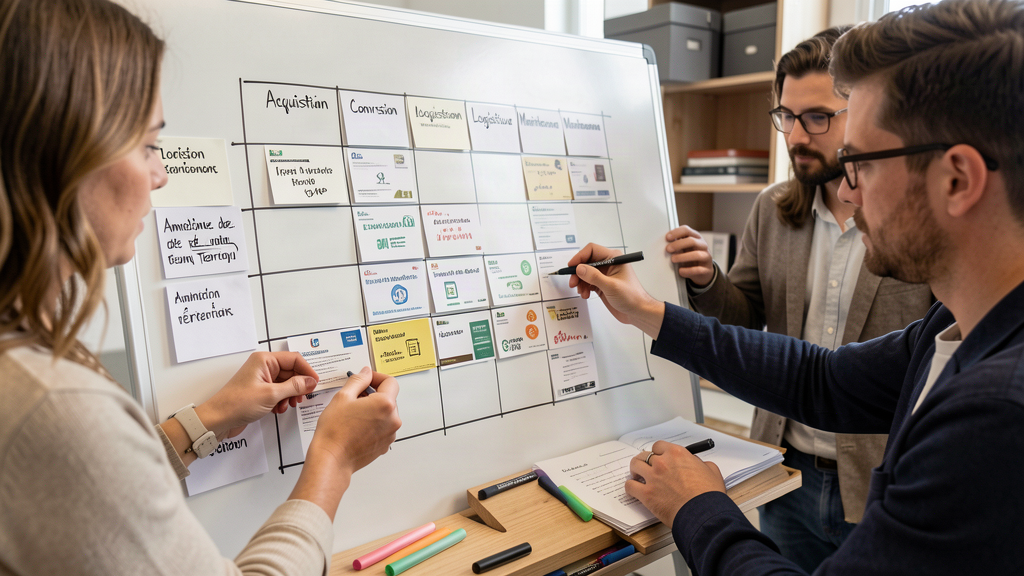 Atelier de priorisation e-commerce avec cartes acquisition conversion logistique maintenance