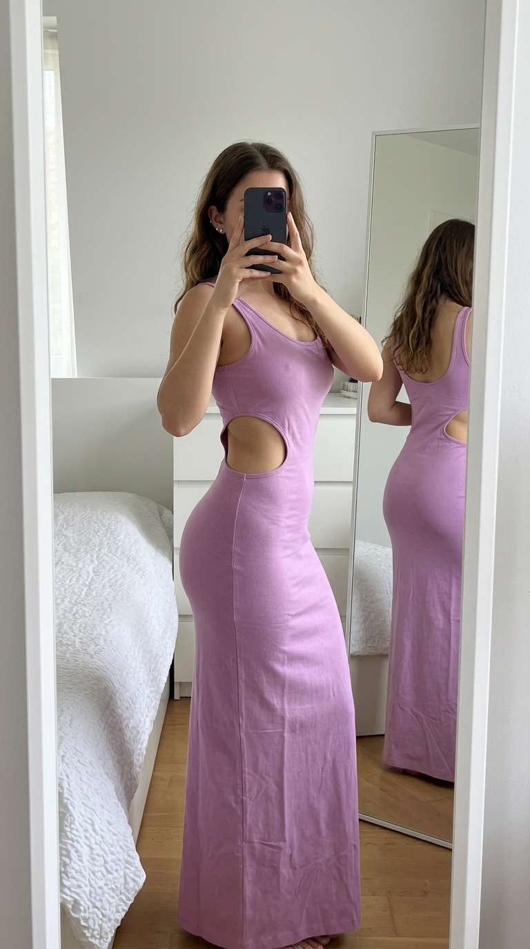 Mauve Pink Cut-Out Maxi Dress with Scoop Neck – New