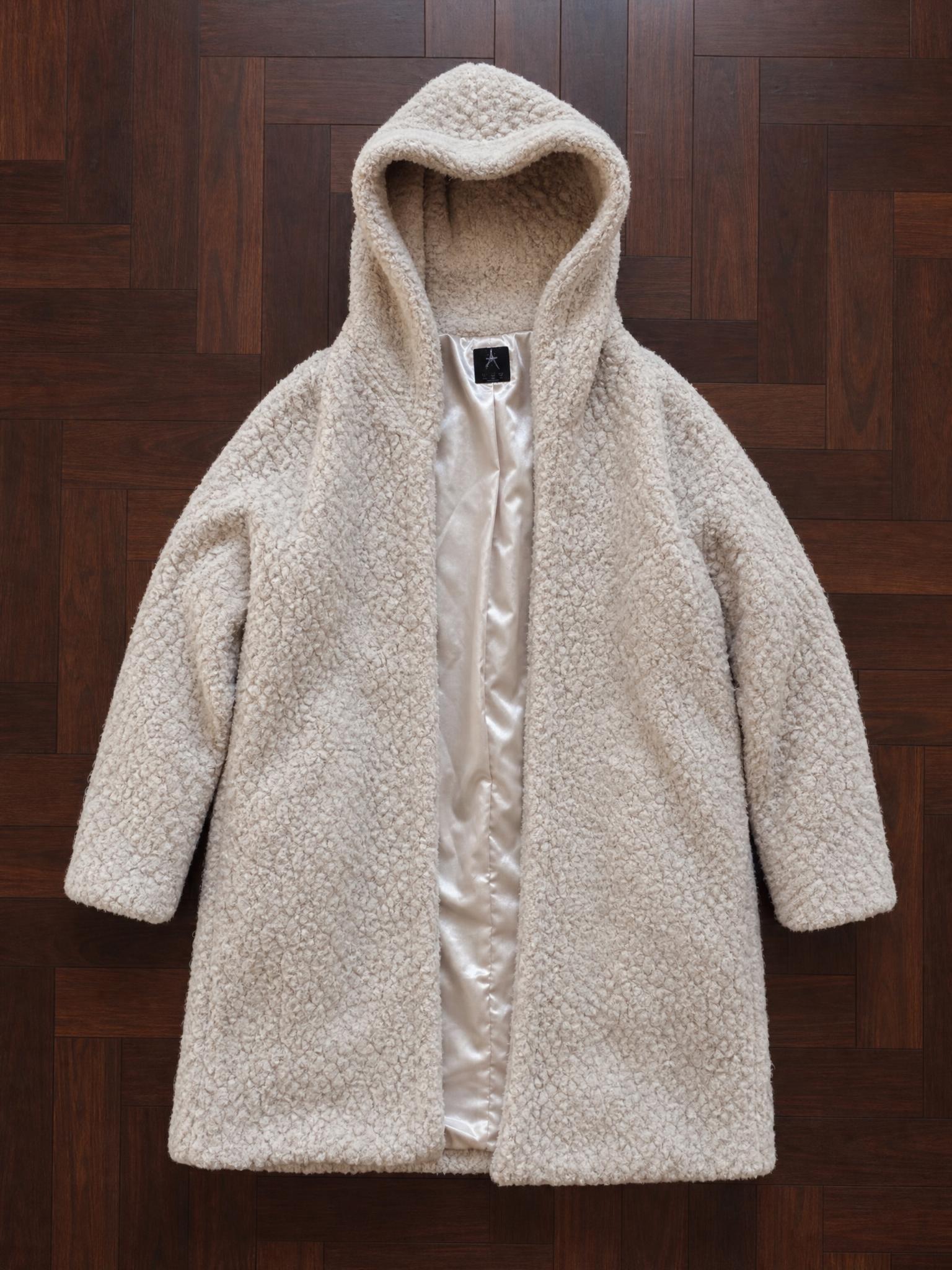 Cream Teddy Fleece Hooded Coat – Very Good Condition