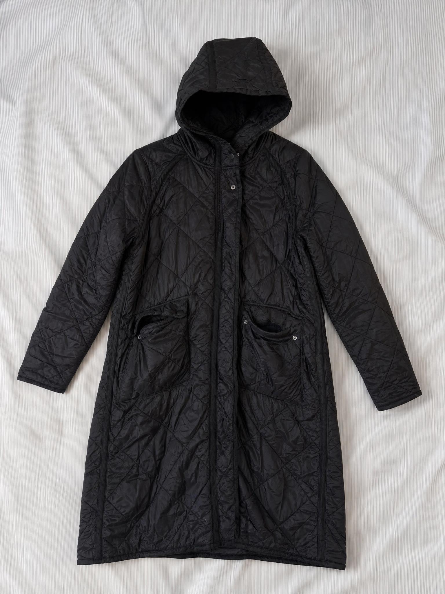 Zara Black Longline Quilted Hooded Coat – Very Good
