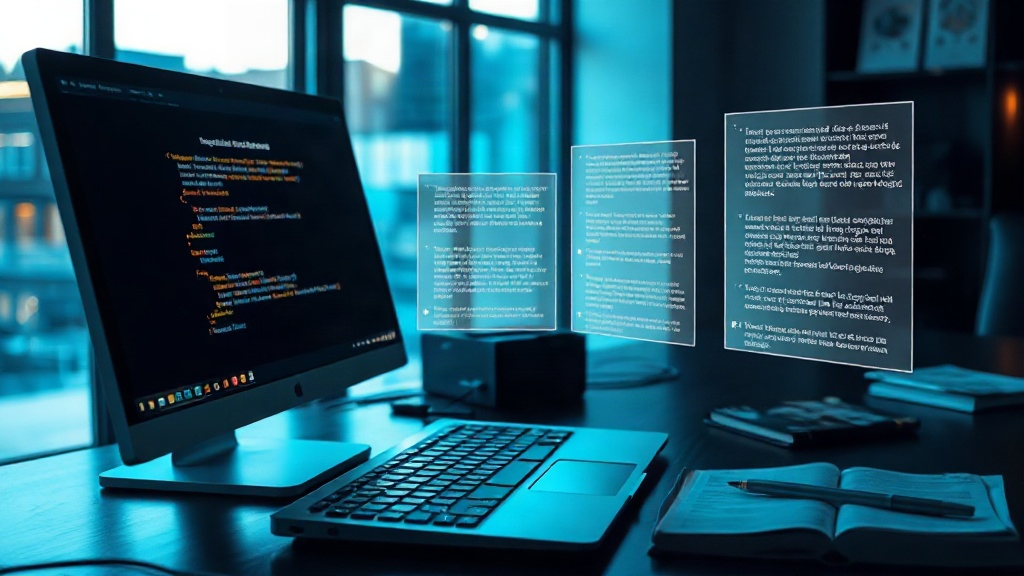 Ordinateur affichant une réponse IA reliée à plusieurs fiches de sources