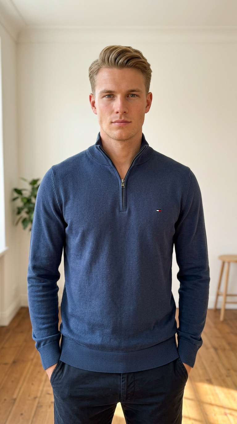 Tommy Hilfiger Navy Quarter-Zip Pullover Top