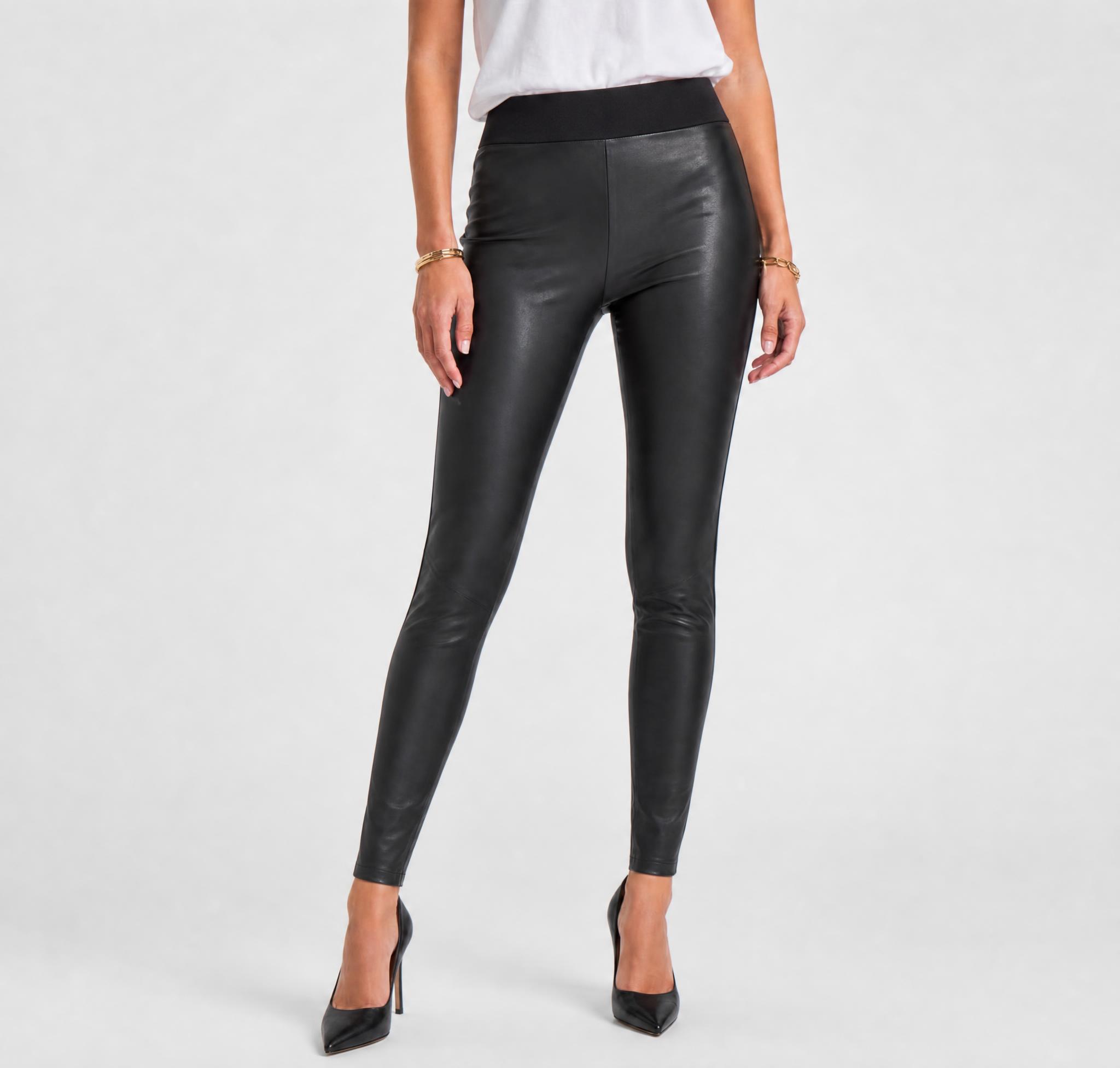 Black faux leather-look wide-leg trousers