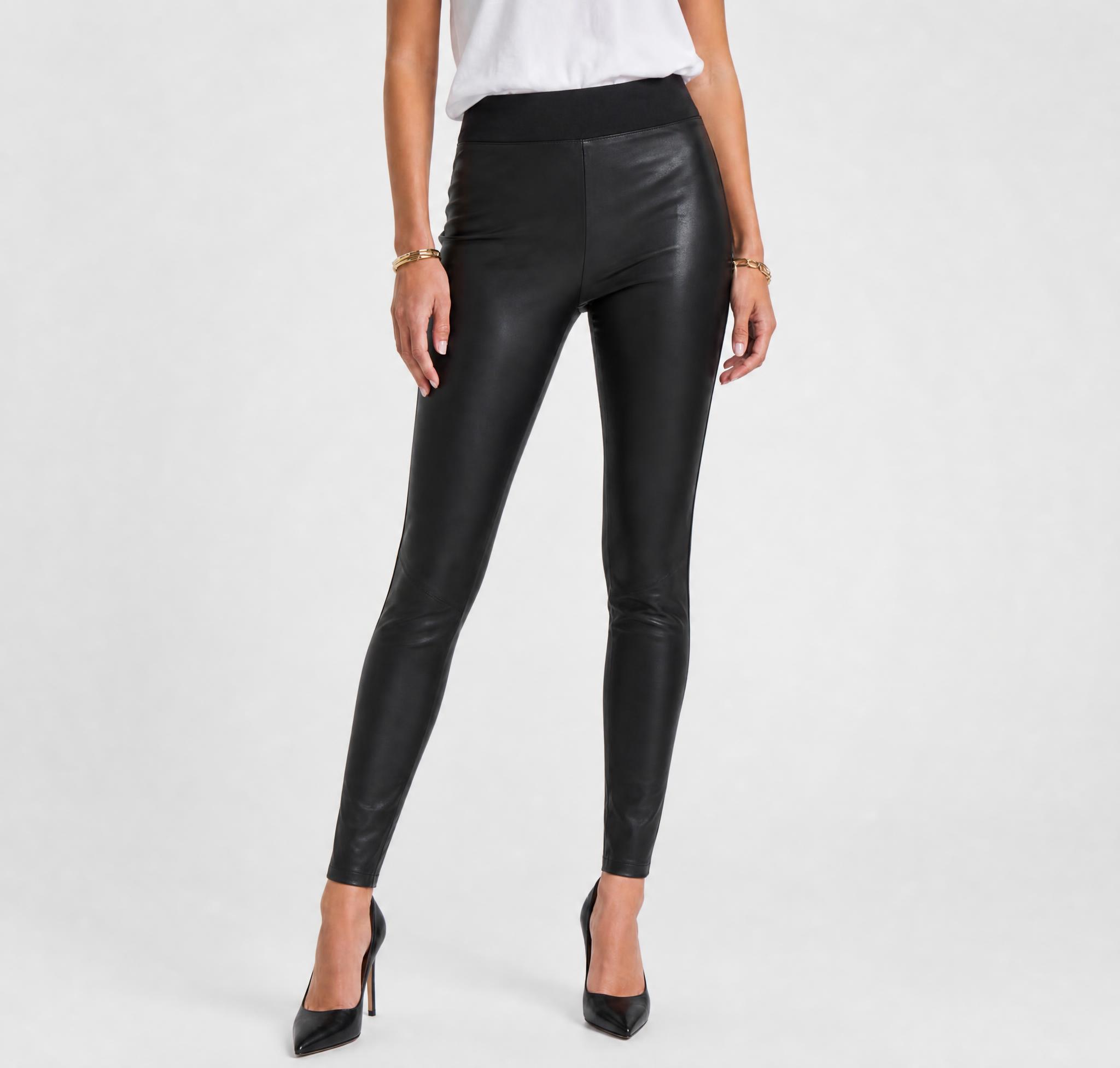 Black high-waisted coated-look straight-leg trousers