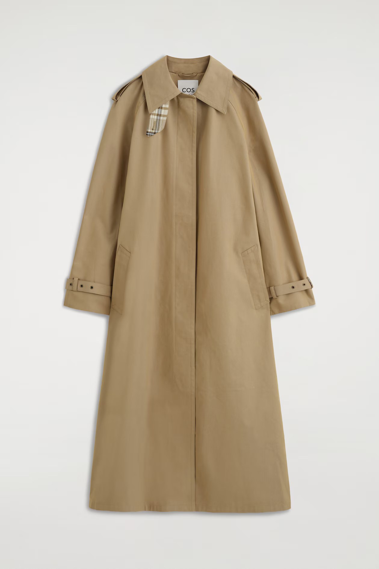 Mango, CHECK-DETAIL BELTED COTTON TRENCH COAT