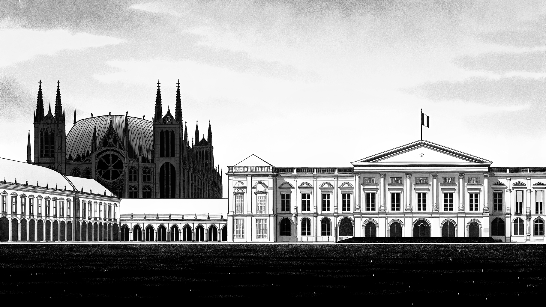 Illustration abstraite de Metz avec la cathédrale Saint-Étienne et des symboles sobres de l’Europe