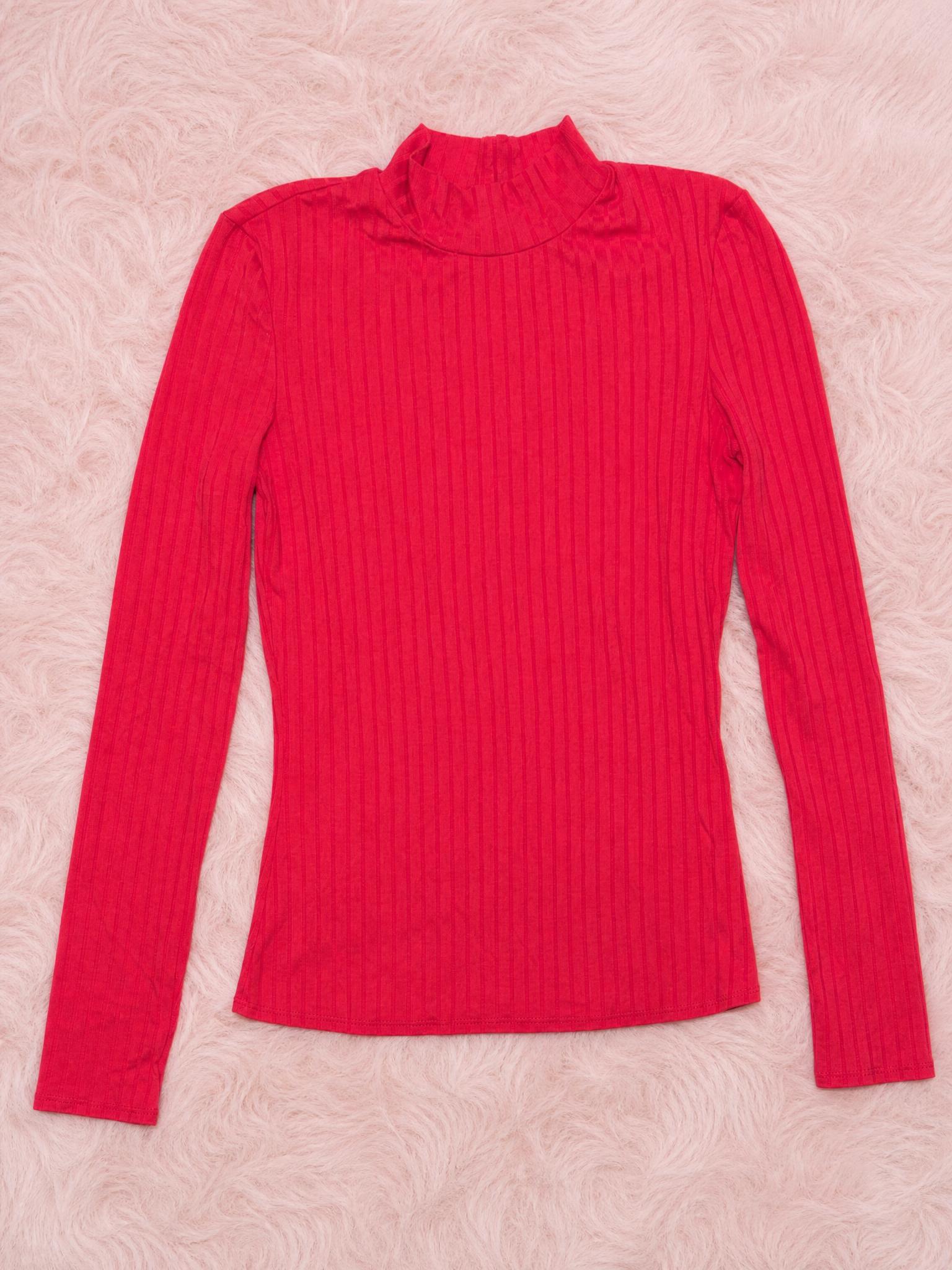 Bright Pink Ribbed Mock Neck Long Sleeve Top – Very Good